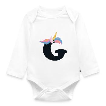 Unicorn Letter Rainbow Style "G" | be unique - Organic Longsleeve Baby Bodysuit - white - Front