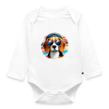 Beagle The Gangster - Organic Longsleeve Baby Bodysuit - white - Front