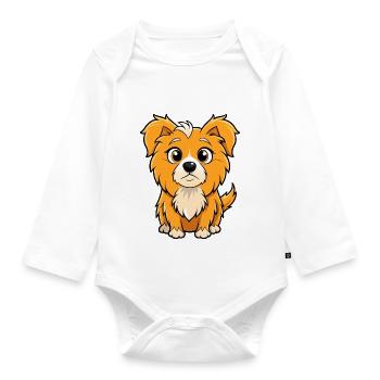 Neugieriger tibetischer Spaniel-Hund Kunstdruck - Baby Bio-Langarm-Body - Weiß - Vorne