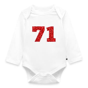 71 Roter Glitzer - 71 Geburtstag - Baby Bio-Langarm-Body - Weiß - Vorne