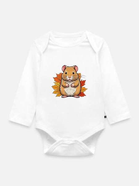 Halloween-Hamster / Herbstmaus - Baby Bio-Langarm-Body - Weiß