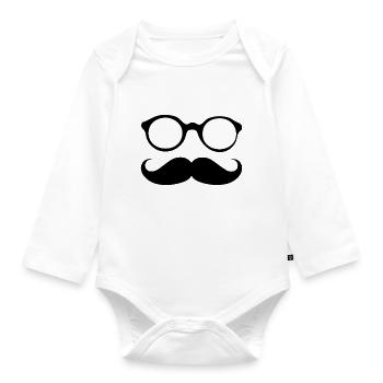 Schnurrbart - Baby Bio-Langarm-Body - Weiß - Vorne