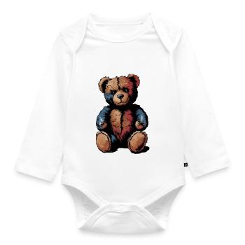 Teddy Kuscheltier Teddybär - Baby Bio-Langarm-Body - Weiß - Vorne