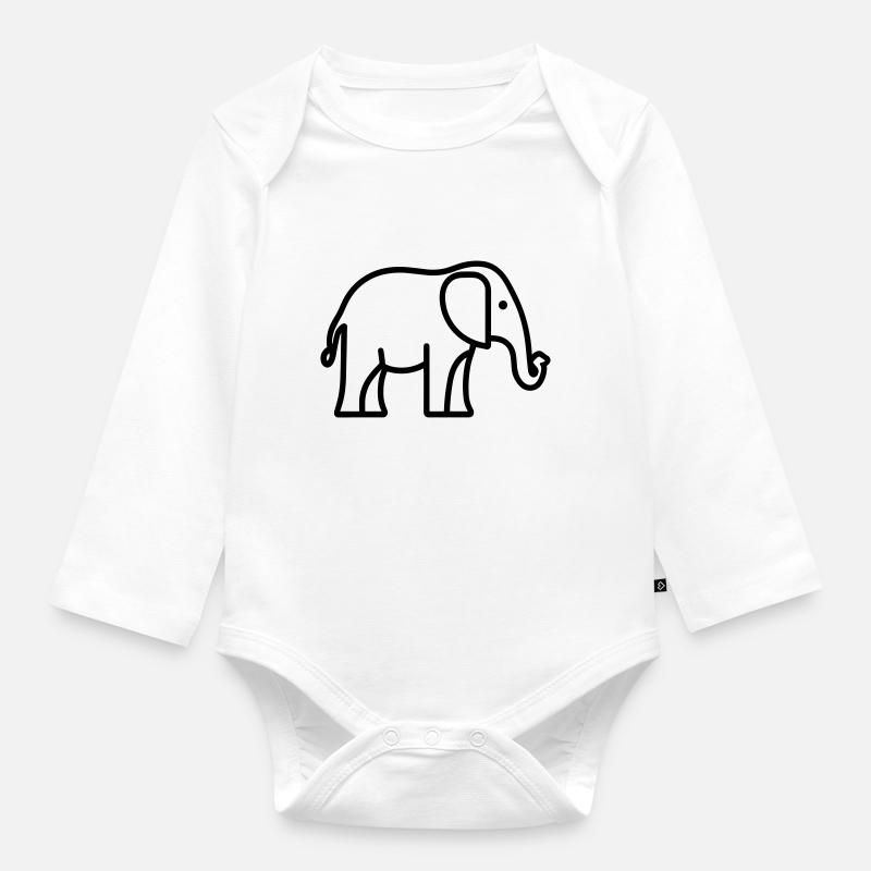 Elefant - Baby Bio-Langarm-Body - Weiß