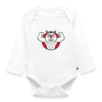 Eule Bodybuilder Muskeln Bizeps Posen Gym Rat Cool - Baby Bio-Langarm-Body - Weiß - Vorne