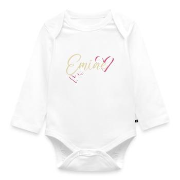 Emine nom Prénom Calligraphie coeur - Body Bébé bio manches longues - blanc - Devant