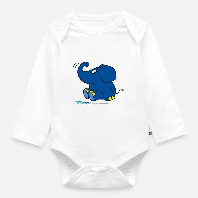 Der Elefant - sitzend - Baby Bio-Langarm-Body - Weiß