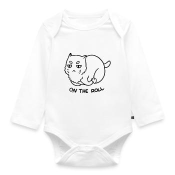 Running Fat Cat - Organic Longsleeve Baby Bodysuit - white - Front