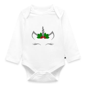 Glitzerweihnachtseinhorn - Baby Bio-Langarm-Body - Weiß - Vorne