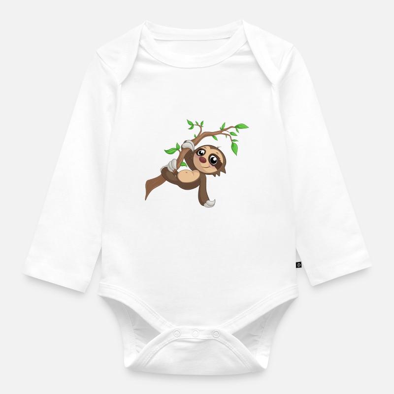 Hängendes Comic Faultier - Baby Bio-Langarm-Body - Weiß