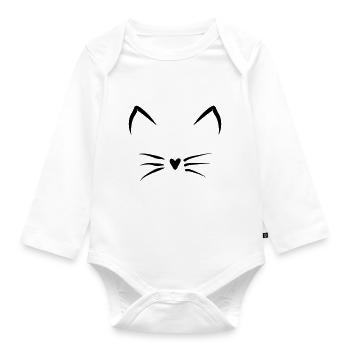 Katzengesicht - Baby Bio-Langarm-Body - Weiß - Vorne