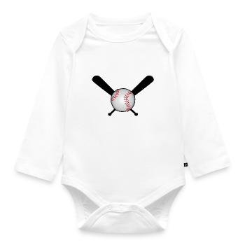 Baseball with baseball bat over cross - Organic Longsleeve Baby Bodysuit - white - Front