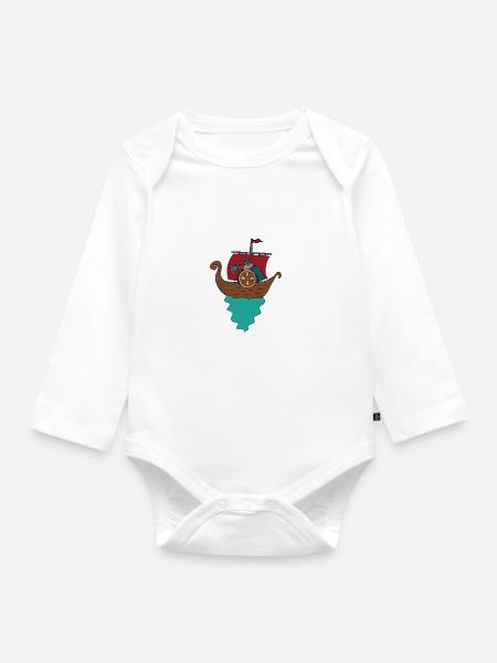 Wikinger Schiff Vikings - Baby Bio-Langarm-Body - Weiß