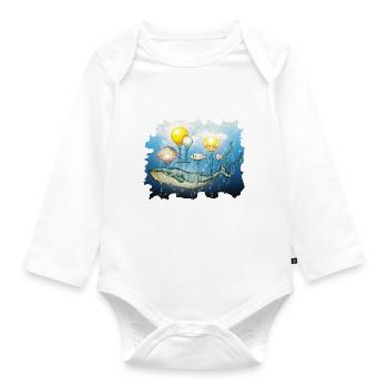 Wal, Fliegender Wal - Baby Bio-Langarm-Body - Weiß - Vorne
