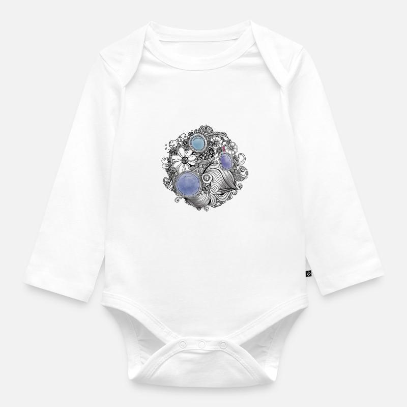 Zentangleblume mit blauen Perlen - Baby Bio-Langarm-Body - Weiß