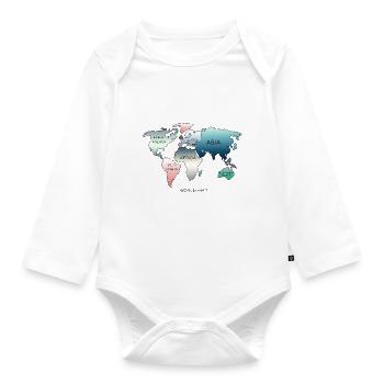 World Map, World Map - Organic Longsleeve Baby Bodysuit - white - Front