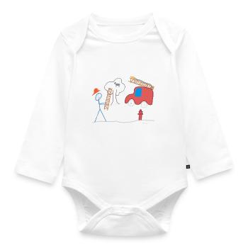Firefighter stick figure, cat volunteer to help - Organic Longsleeve Baby Bodysuit - white - Front