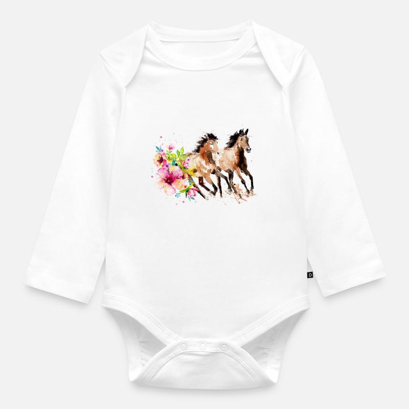 Cheval aquarelle - Body Bébé bio manches longues - blanc