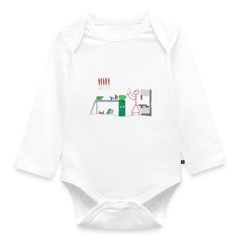 Drechsel stick figure, wood craft profession job - Organic Longsleeve Baby Bodysuit - white - Front