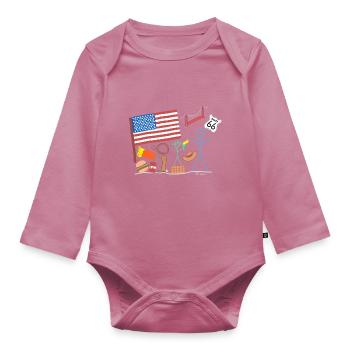 America USA Stick Figure Travel States Bridge - Organic Longsleeve Baby Bodysuit - mauve - Front