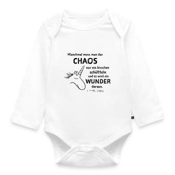 lustiger Spruch witzige Sprueche - Chaos schütteln - Baby Bio-Langarm-Body - Weiß - Vorne
