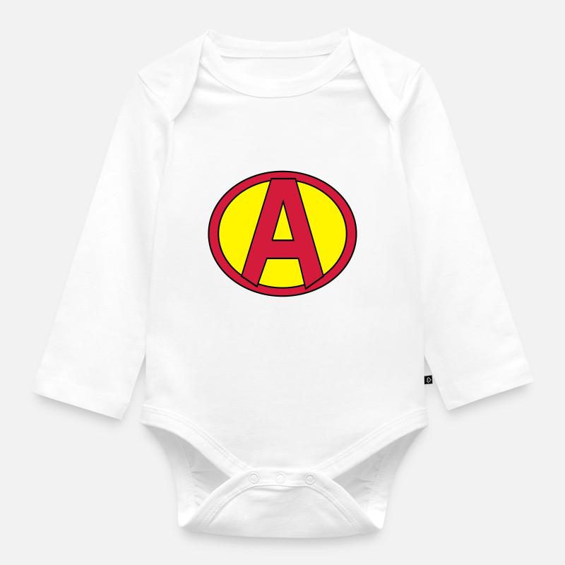 Super, Superheld, Superheldin, Hero, A - Baby Bio-Langarm-Body - Weiß
