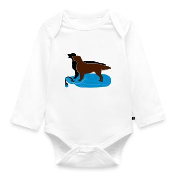 2 Flat Coated Retriever auf Dummy - Baby Bio-Langarm-Body - Weiß - Vorne