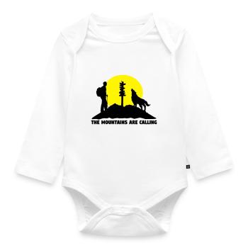 Hikingoman - The mountains are calling - Organic Longsleeve Baby Bodysuit - white - Front