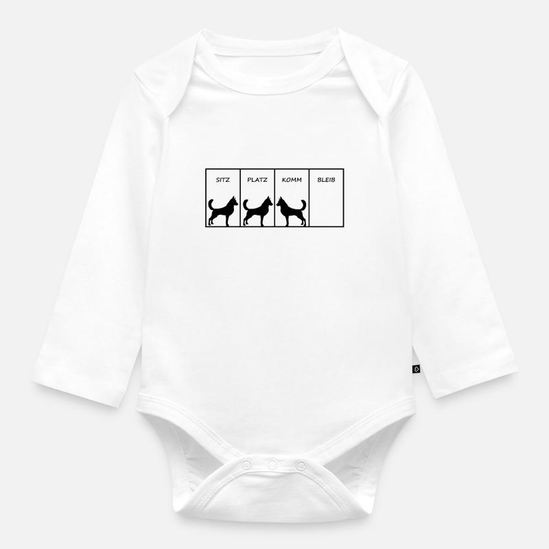 Hund Sitz Platz Komm Bleib Geschenkidee - Baby Bio-Langarm-Body - Weiß