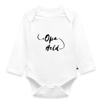 Mein Opa ist mein Held - Baby Bio-Langarm-Body - Weiß - Vorne