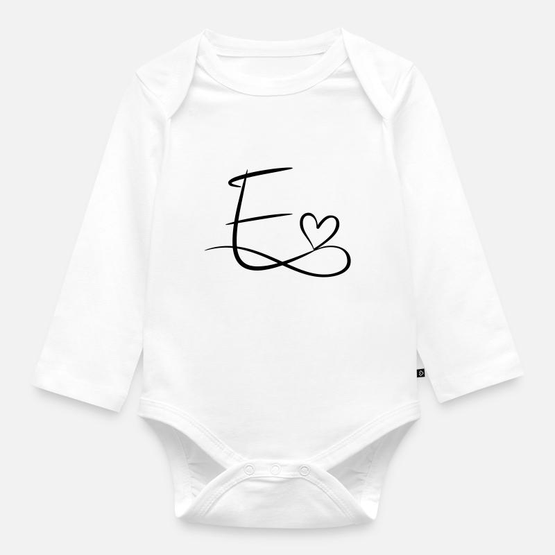 Buchstabe E Anfangsbuchstabe Name Kalligrafie Herz - Baby Bio-Langarm-Body - Weiß