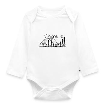 Camper Simple Mountain and Campfire - Organic Longsleeve Baby Bodysuit - white - Front