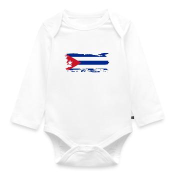 Cuba Flag Vintage Caribbean Travel Cuban Flag - Organic Longsleeve Baby Bodysuit - white - Front