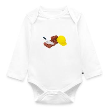 bricks trowel helmet - Organic Longsleeve Baby Bodysuit - white - Front