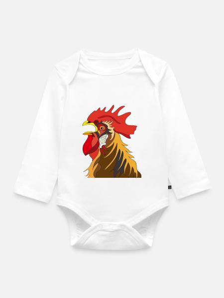 Hahn - Baby Bio-Langarm-Body - Weiß