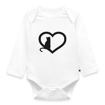 Cat silhouette with a heart - Organic Longsleeve Baby Bodysuit - white - Front