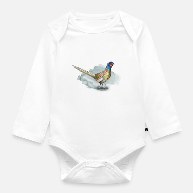 Fasan mit Buntstift - Baby Bio-Langarm-Body - Weiß