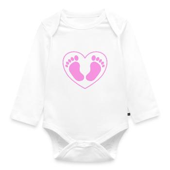 Baby Foot Feet Heart Pink Pink - Organic Longsleeve Baby Bodysuit - white - Front