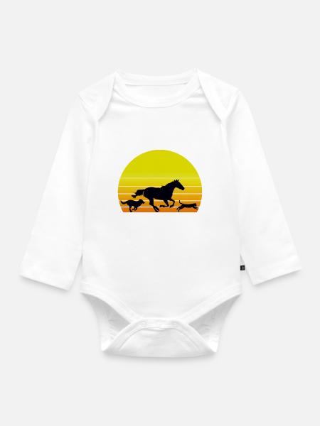 Hund Pferd Katze Sonne - Baby Bio-Langarm-Body - Weiß