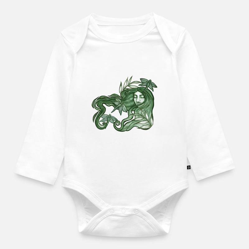 Déesse libellule verte - Body Bébé bio manches longues - blanc