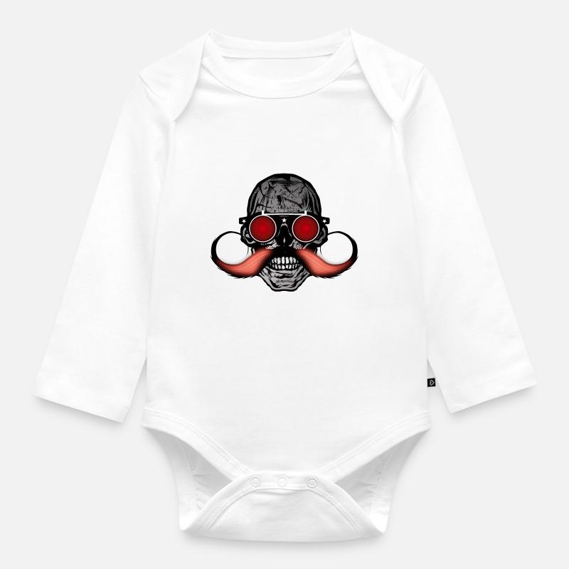 tete de mort hipster crane moustache moustachu - Body Bébé bio manches longues - blanc