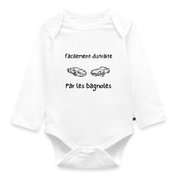 facilement distraite par les bagnoles - Body Bébé bio manches longues - blanc - Devant