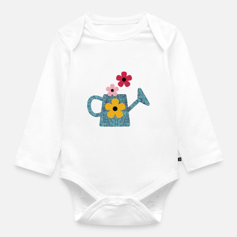 Gießkanne mit Blumen - Baby Bio-Langarm-Body - Weiß