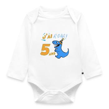 Anniversaire Garçon Dinosaure 5 ans Roar - Body Bébé bio manches longues - blanc - Devant