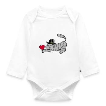 Heart Cat Cat Warm Love Pet Romance - Organic Longsleeve Baby Bodysuit - white - Front