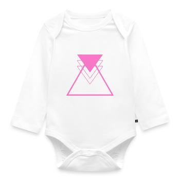 Geometric Abstract Pink Triangle - Organic Longsleeve Baby Bodysuit - white - Front