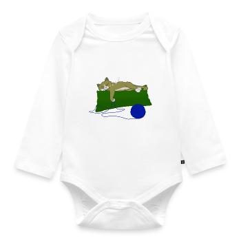 Sleeping shirt cat on pillow with balls of wool - Organic Longsleeve Baby Bodysuit - white - Front