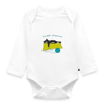 Sleeping shirt Sweet Dreams cat sleeps on pillows - Organic Longsleeve Baby Bodysuit - white - Front