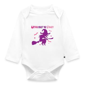 Halloween Crazy Witch Flies on Brooms - Organic Longsleeve Baby Bodysuit - white - Front