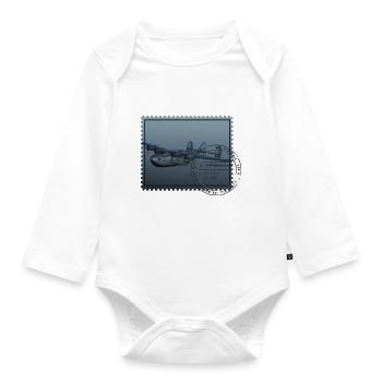 Historische Briefmarke clipper air mail - Baby Bio-Langarm-Body - Weiß - Vorne